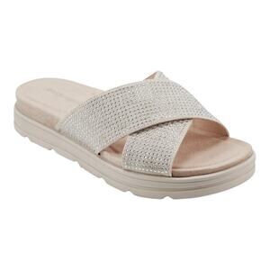 Easy Spirit Women's Shanya Crisscross Rhinestone Slide Sandals Beige Size 8